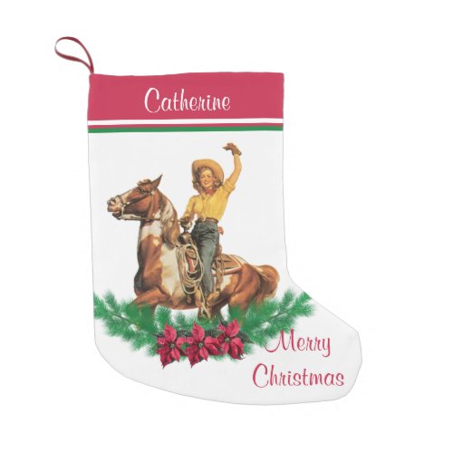 Cowgirl On Horse With Wreath Merry Christmas Small Christmas Stocking