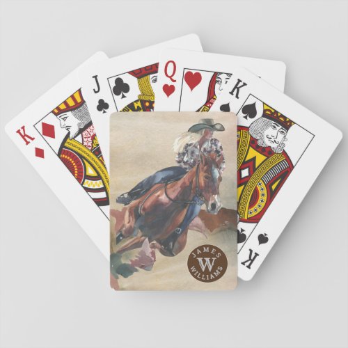 Cowgirl on Horseback Monogram Name Western Playing Cards