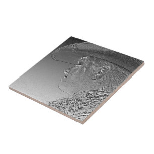 Cowgirl on silver metallic background tile