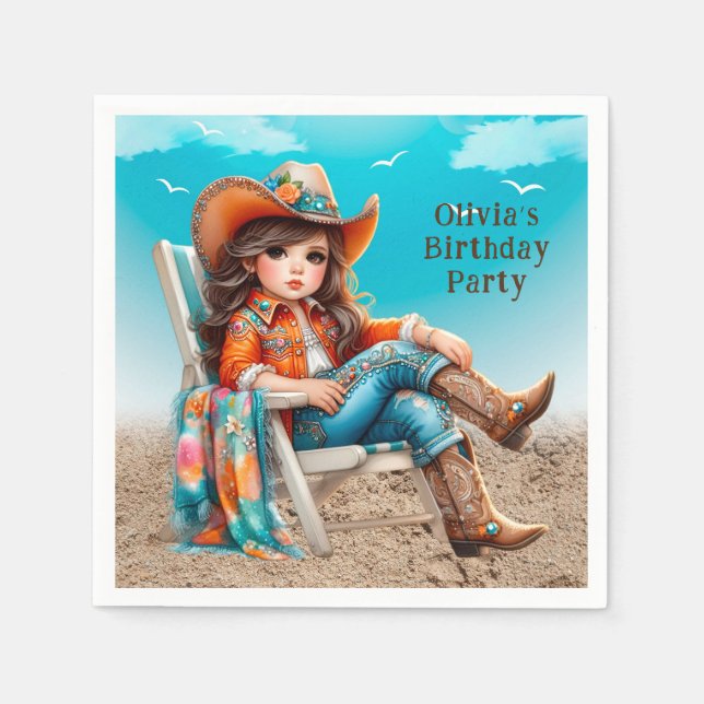 Cowgirl on the Beach Girl Birthday Party Napkins (Front)