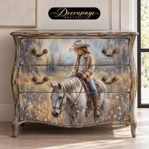 Cowgirl on White Horse Decoupage Tissue Paper