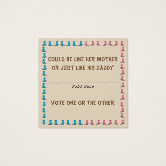 Cowgirl or Cowboy Gender Reveal Ballot (Back)