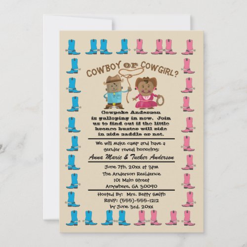 Cowgirl or Cowboy Gender Reveal Party Invitation