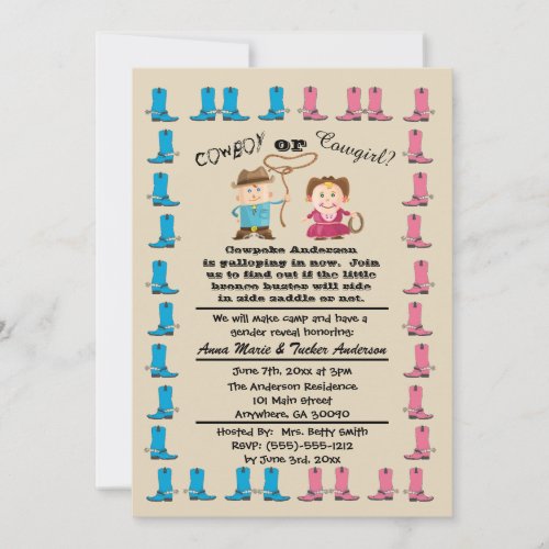 Cowgirl or Cowboy Gender Reveal Party Invitation
