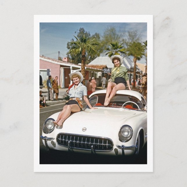 Cowgirl, Parade, Car, Colorful, Retro Postcard (Front)