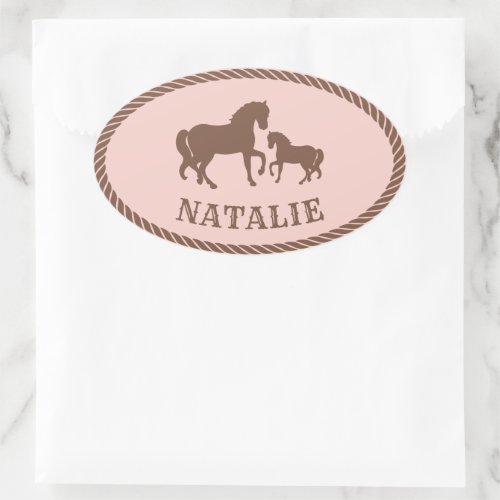 Cowgirl Party  Horse  Personalized Oval Sticker