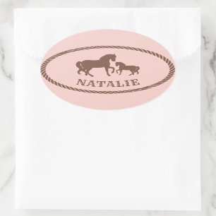 Cowgirl Party Horse Personalized Oval Sticker