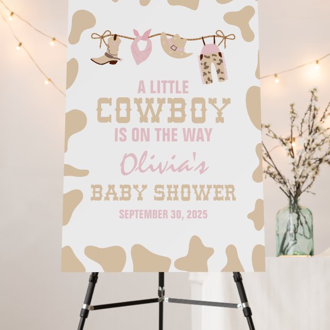 Cowgirl Pastel Pink baby shower Welcome Foam Board (In Situ (Stand))