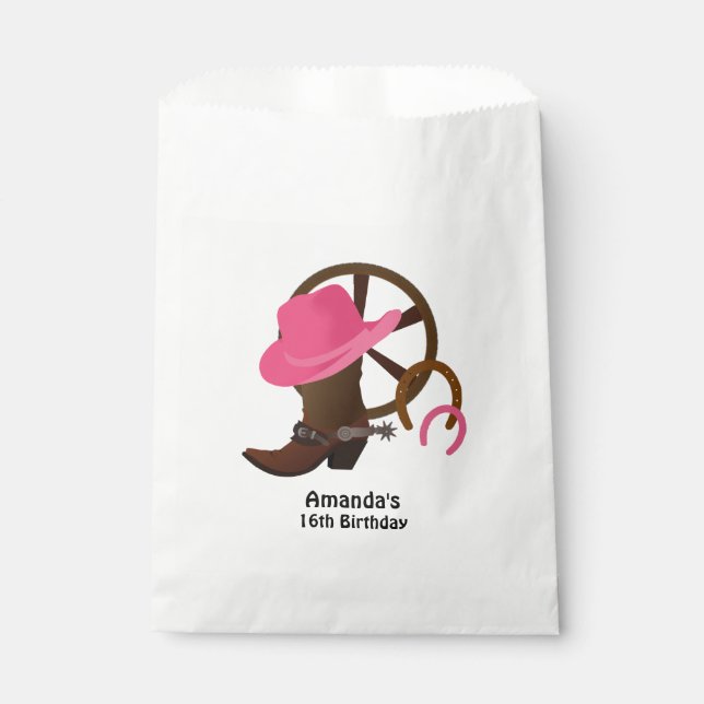 Cowgirl Personalized Birthday Party Favor Bag (Front)