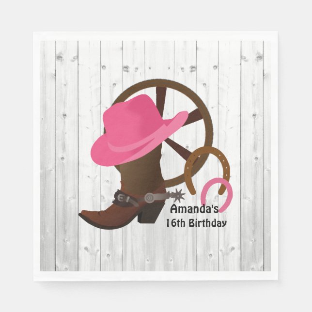 Cowgirl Personalized Birthday Party Rustic Napkins (Front)