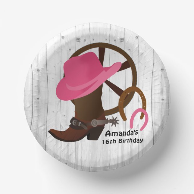 Cowgirl Personalized Birthday Party Rustic Paper Bowls (Front)
