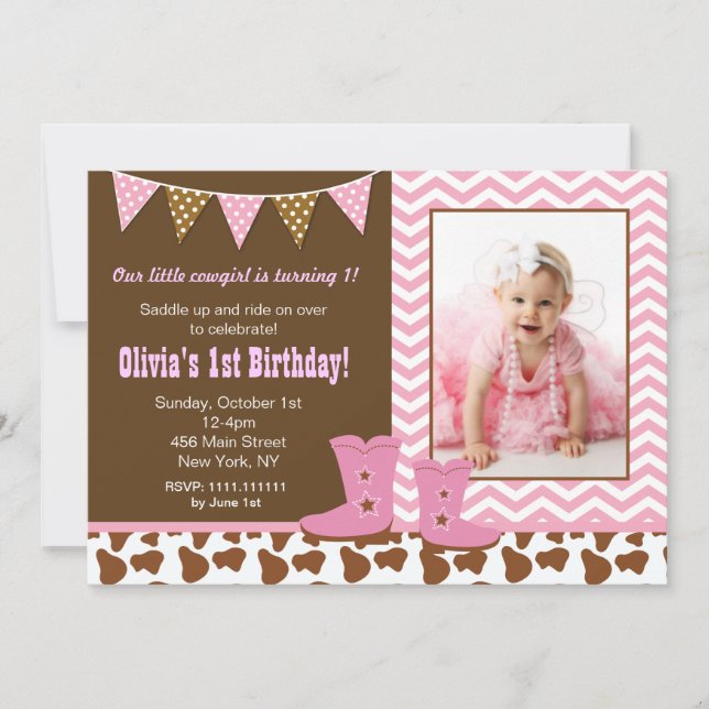 Cowgirl Photo Birthday Invitations (Front)