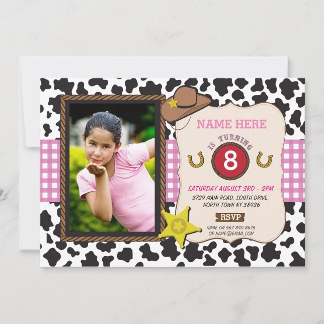 Cowgirl Photo Birthday Party Cow Girl Pink Invite (Front)