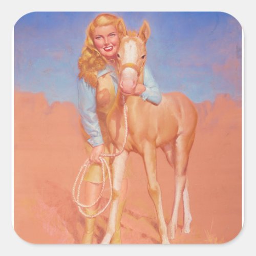 Cowgirl Pin Up Art Square Sticker