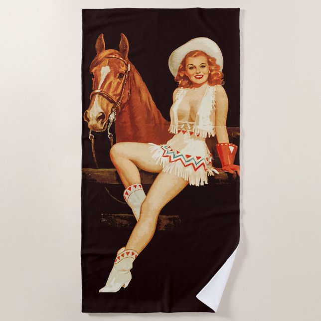 Cowgirl Pin-Up                                     Beach Towel (Front)