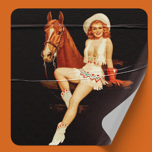 Cowgirl Pin-Up                                     Classic Round Sticker