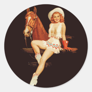Cowgirl Pin-Up                                     Classic Round Sticker