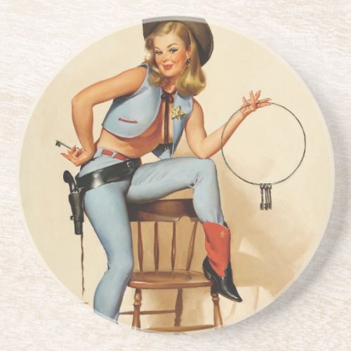 Cowgirl Pin_up Girl Coaster