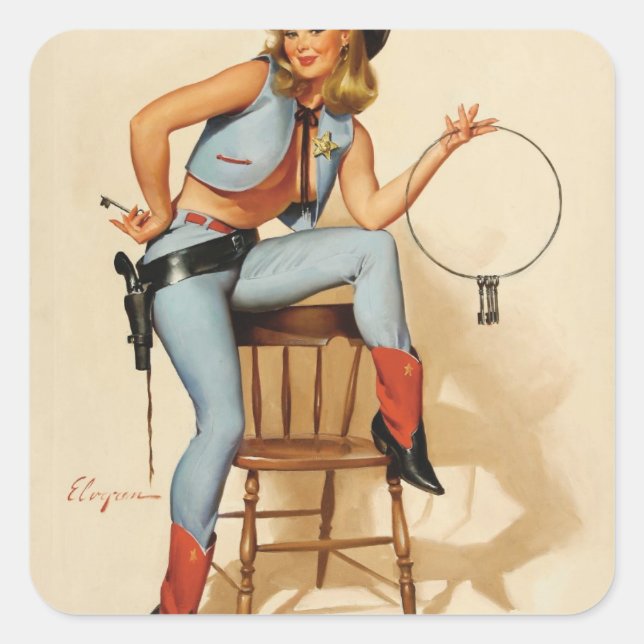 Cowgirl Pin-up Girl Square Sticker (Front)