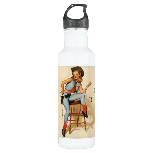 Cowgirl Pin-up Girl Stainless Steel Water Bottle (Front)
