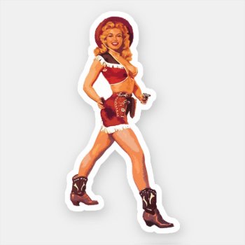 Cowgirl Pin-up                                     Sticker by retrokdr at Zazzle