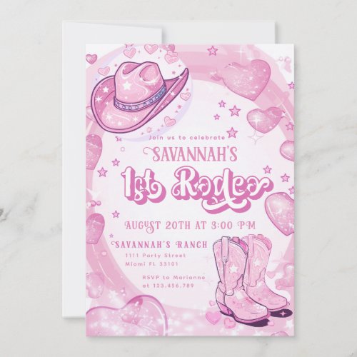 Cowgirl Pink 1st Rodeo First Birthday Invitation