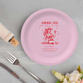 Cowgirl Pink Aged to Perfection Birthday Party  Paper Plates