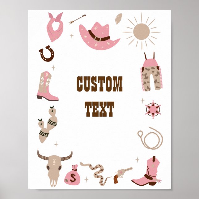 Cowgirl Pink Baby Shower Custom Sign (Front)