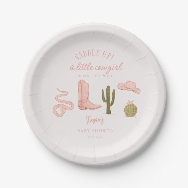 Cowgirl Pink Baby Shower Paper Plates (Front)