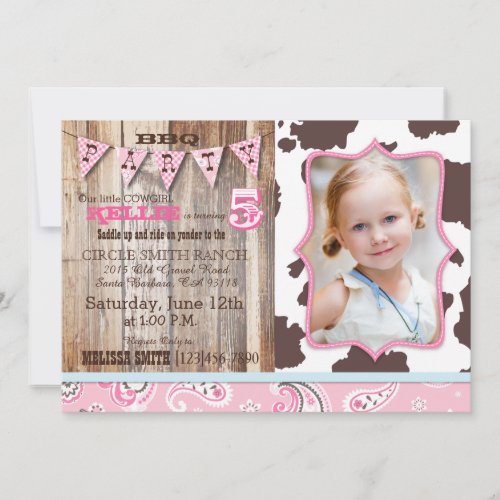 Cowgirl Pink Bandanna Western Theme Birthday Invitation