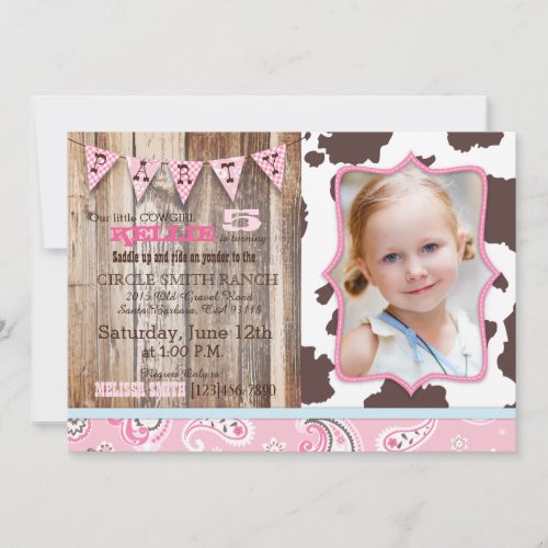 Cowgirl Pink Bandanna Western Theme Birthday Invitation