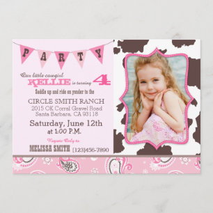 Cowgirl Pink Bandanna Western Theme Birthday Invitation