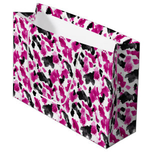 Cowgirl Pink Black White Cow Print Birthday  Large Gift Bag
