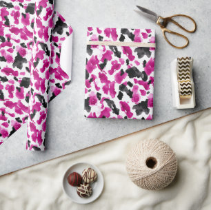 Cowgirl Pink Black White Cow Print Birthday Wrapping Paper