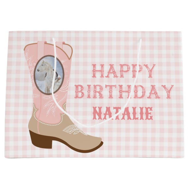 Cowgirl Pink Boot Photo Large Gift Bag (Front)