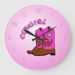 Cowgirl Pink Boots Girl's Bedroom Wall Clock