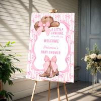 Cowgirl pink bow ribbon baby shower welcome sign