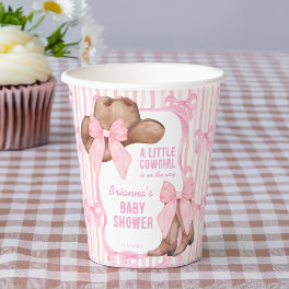 Cowgirl pink bow ribbon girls baby shower paper cups