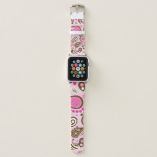 Cowgirl Pink Brown Paisley Flowers Country Texas Apple Watch Band