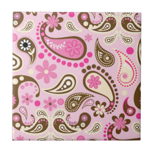 Cowgirl Pink Brown Paisley Flowers Country Texas Ceramic Tile