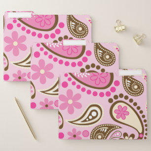 Cowgirl Pink Brown Paisley Flowers Country Texas File Folder