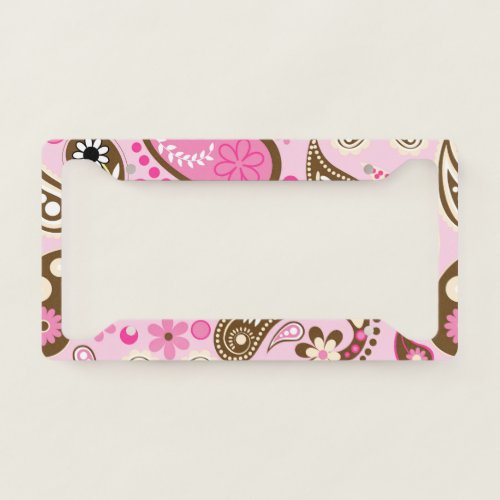 Cowgirl Pink Brown Paisley Flowers Country Texas License Plate Frame