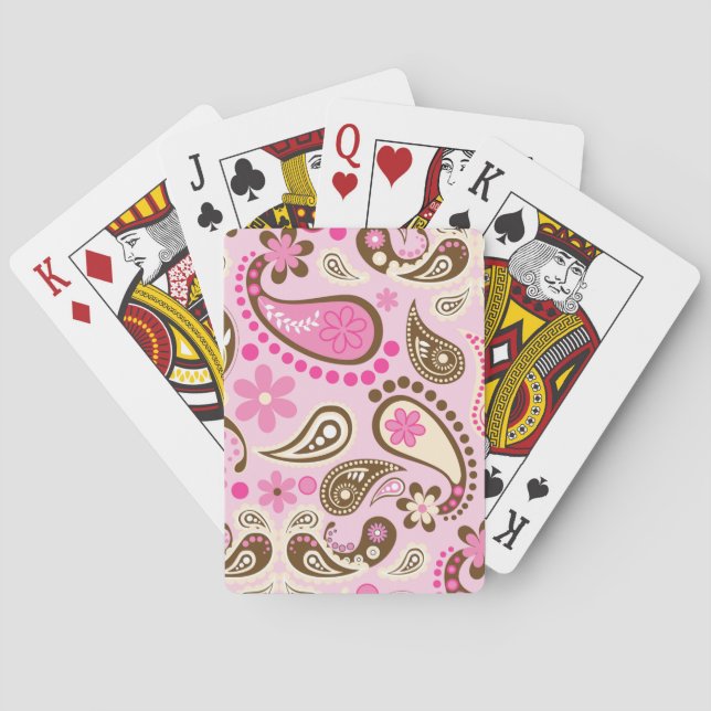 Cowgirl Pink Brown Paisley Flowers Country Texas Poker Cards (Back)