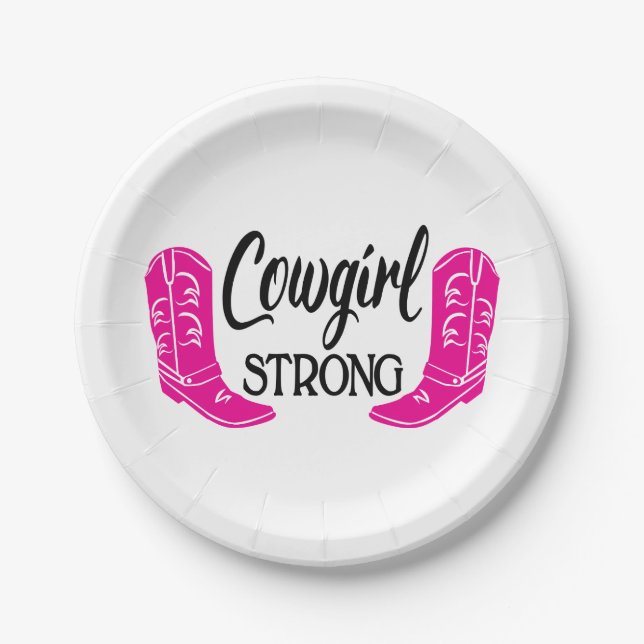Cowgirl Pink Cowboy Boots Western Country Party Paper Plates (Front)