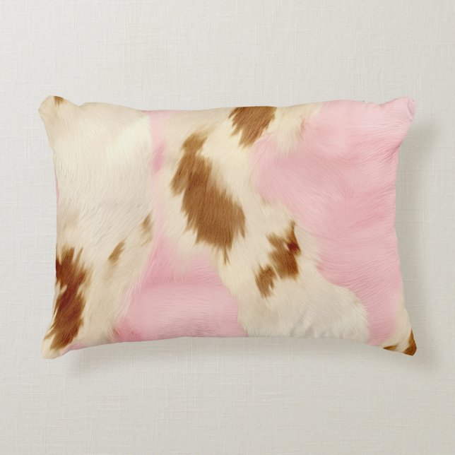 Cowgirl Pink Cream Brown Cowhide  Accent Pillow (Front)