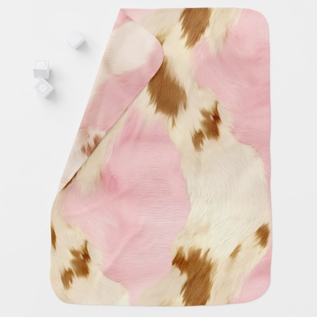 Cowgirl Pink Cream Brown Cowhide  Baby Blanket (In Situ)
