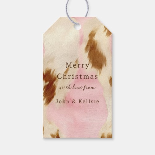 Cowgirl Pink Cream Brown Cowhide Gold Christmas Gift Tags