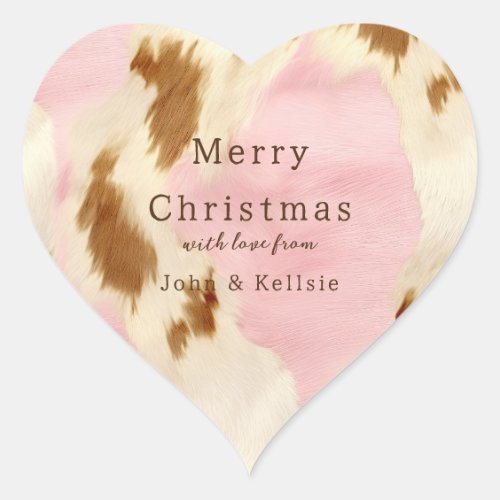 Cowgirl Pink Cream Brown Cowhide Gold Christmas Heart Sticker