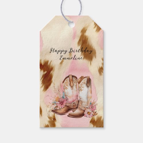 Cowgirl Pink Cream Brown Cowhide Hat  Boots Gift Tags