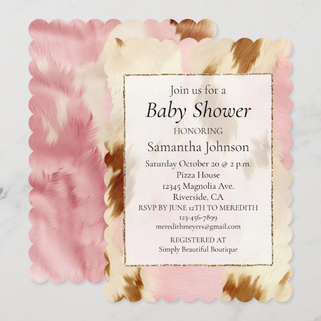 Cowgirl Pink Cream Brown Cowhide  Invitation (Front/Back)